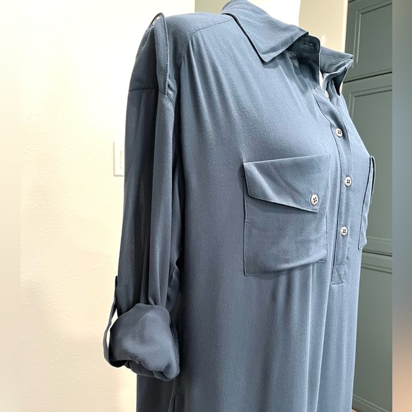 New Navy Matty Willow Clay Button Down Long Roll-up Sleeve Dress - Picture 5 of 12